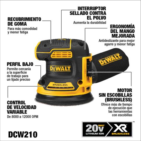 Lijadora Orbital Inalámbrica 20v Brushless Dcw210b KIT-1