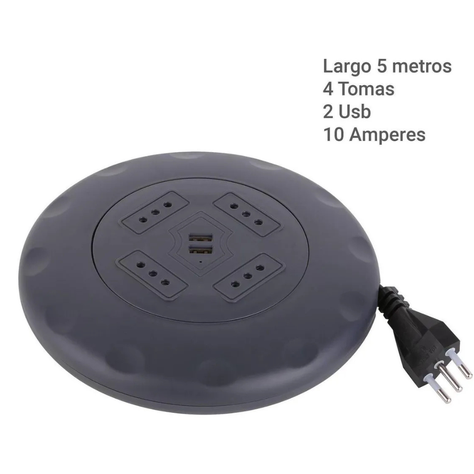 Alargador Retráctil 4 Tomas 5 M + 2 Usb Negro-0