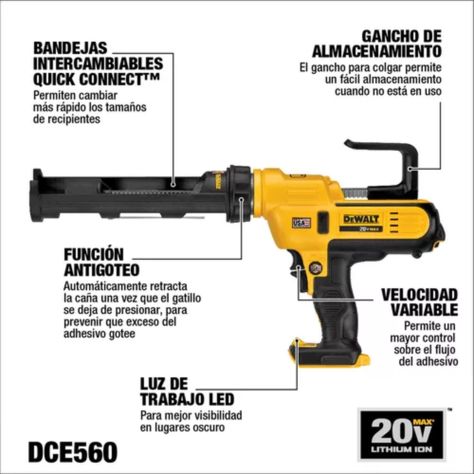 Pistola Calafatera 10oz-300ml 20v Dewalt Dce560b Sin Batería-2