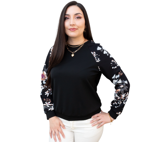 Poleron Negro pullover floral mujer -0