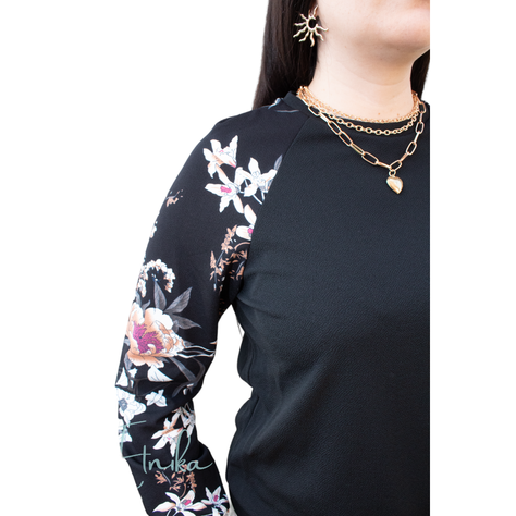Poleron Negro pullover floral mujer -1
