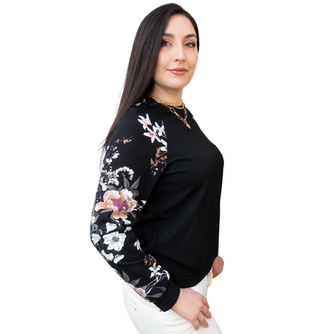 Poleron Negro pullover floral mujer -3