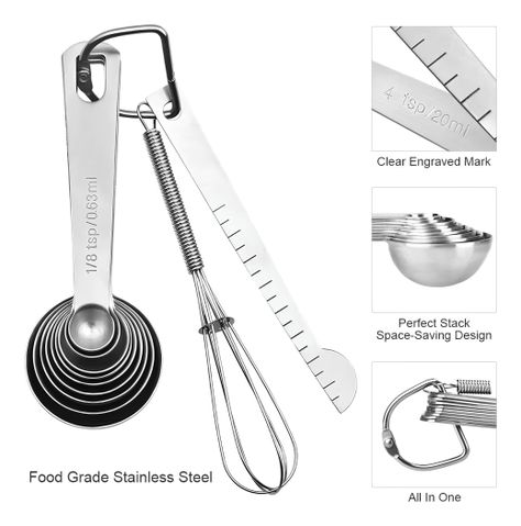 Juego Cucharas Medidoras Acero Inoxidable 11pz-2