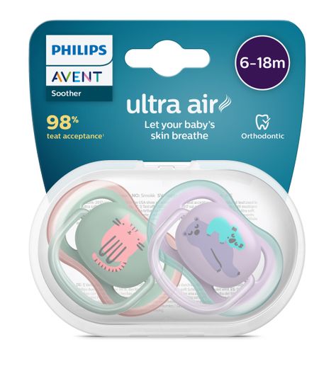 Chupete Avent Ultra Air 6-18 Gato/Koala deco x2 SCF085/18-5