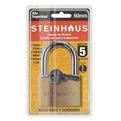 Candado Steinhaus Bronce 60mm Gancho Acero Endurecido-0