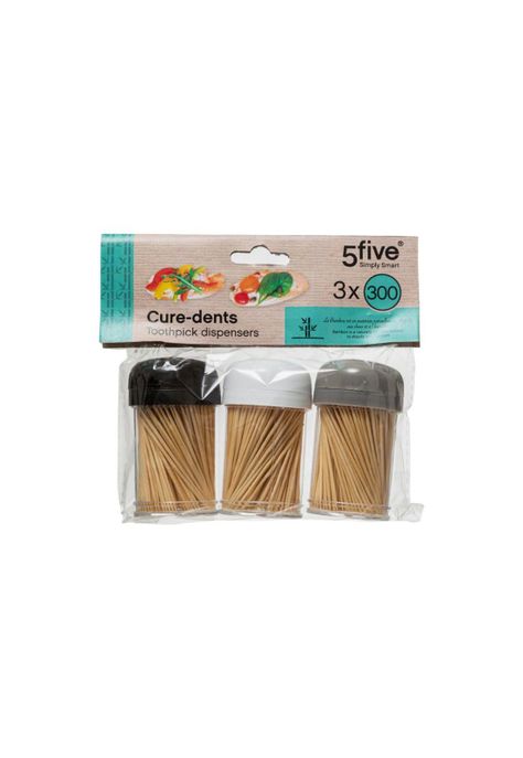 Set de 3 Contenedores de 300 palillos de dientes de bambú-0