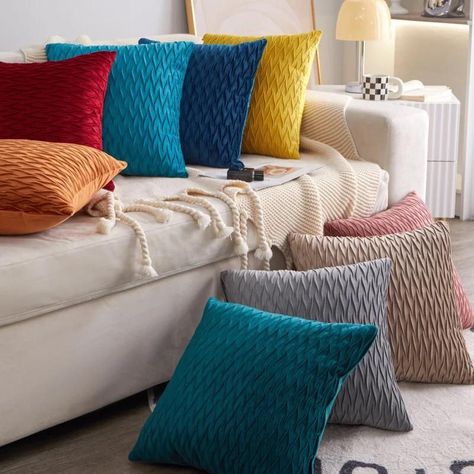 Cojín terciopelo con diseño ondas 45X45 - Naranja-2
