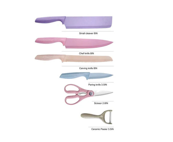 Set De 6 Cuchillos De Acero Inoxidable 6 Piezas Con Tijera De Cocina-2