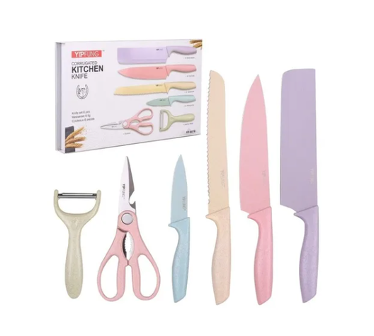 Set De 6 Cuchillos De Acero Inoxidable 6 Piezas Con Tijera De Cocina-1
