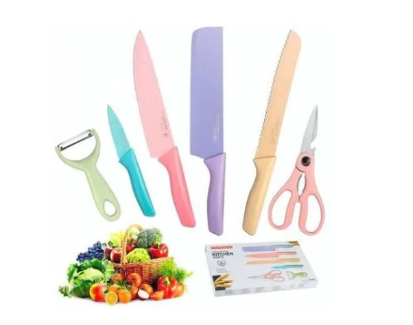 Set De 6 Cuchillos De Acero Inoxidable 6 Piezas Con Tijera De Cocina-4