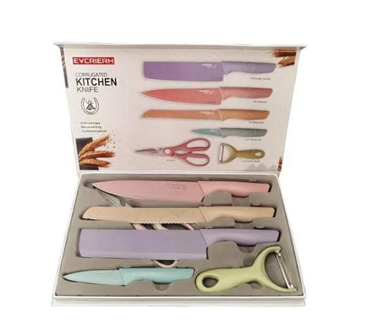 Set De 6 Cuchillos De Acero Inoxidable 6 Piezas Con Tijera De Cocina-3