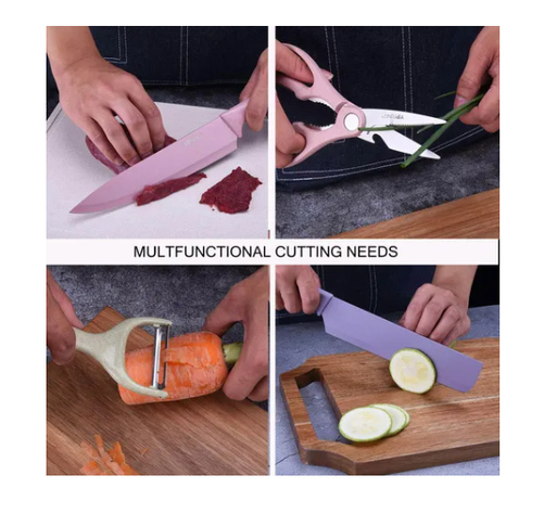 Set De 6 Cuchillos De Acero Inoxidable 6 Piezas Con Tijera De Cocina-6