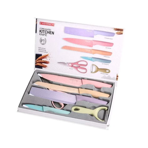 Set De 6 Cuchillos De Acero Inoxidable 6 Piezas Con Tijera De Cocina-0