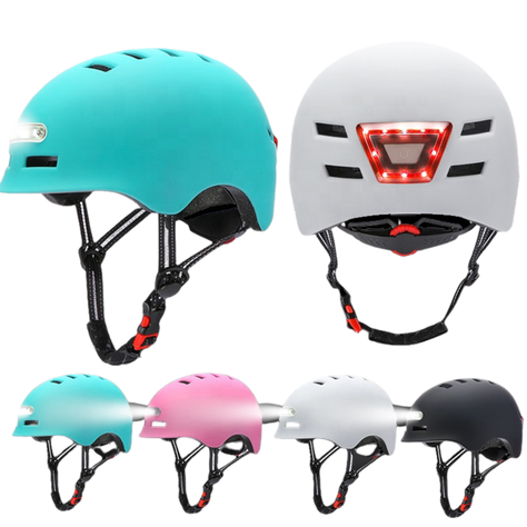 Casco bicicleta seguridad luz led rosado-3