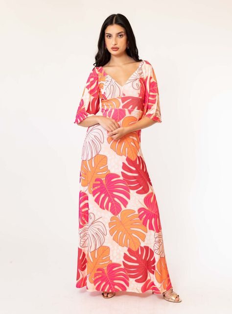 Vestido Magdalena Hojas Naranjo Natalia Seguel-1