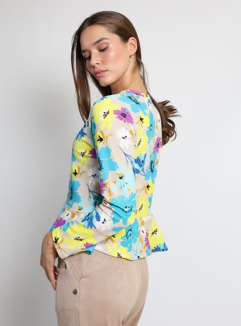 Polera Ana Flores Amarillas Celeste Natalia Seguel-0