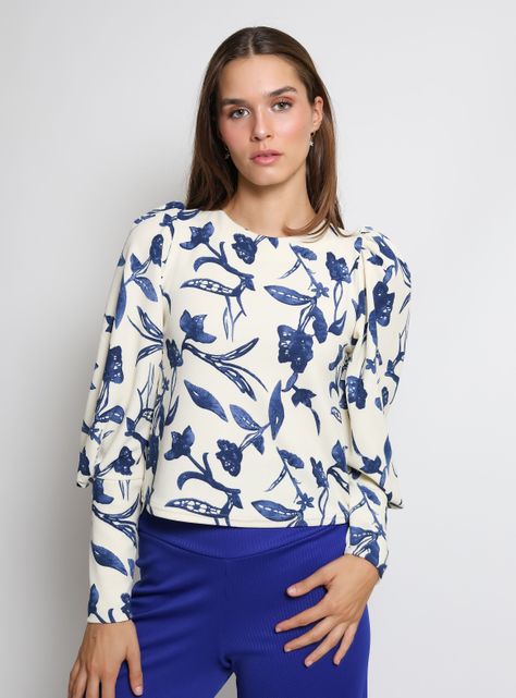 Polera Abril Blanco Flores Azul Natalia Seguel-2