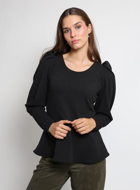 Polera Peplum Negro Natalia Seguel-0