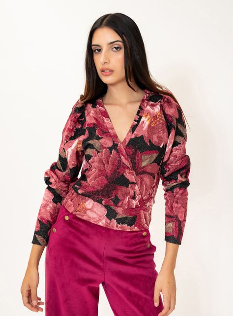 Polera Trini Flores Magenta Natalia Seguel-0
