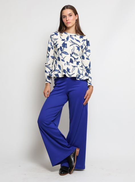 Polera Ana Blanco Flores Azul Natalia Seguel-1