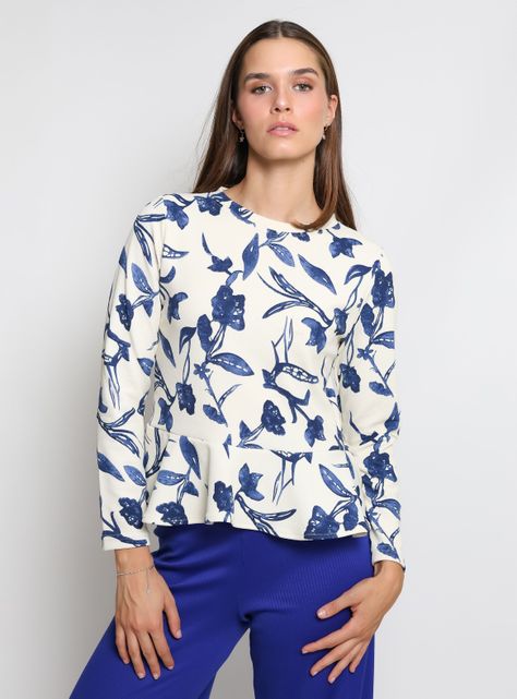 Polera Ana Blanco Flores Azul Natalia Seguel-3