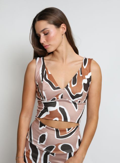 Crop Top Vera Cafe Animal Print Natalia Seguel-2