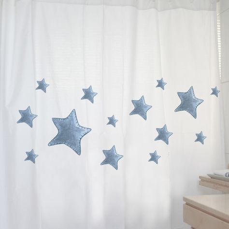 CORTINA DE BAÑO ALGODÓN ESTRELLAS AZULES-1