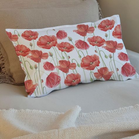 FUNDA COJÍN ALGODÓN AMAPOLAS ROJA 50X30-1