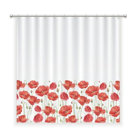 CORTINA DE BAÑO ALGODÓN AMAPOLAS ROJAS-0