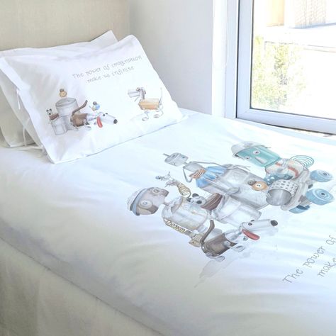 JUEGO DE CAMA FUNDA DE PLUMÓN + SABANA BAJERA + 4 FUNDAS ALMOHADA ROBOTS KING-1