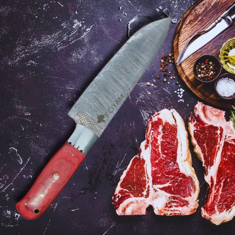 KOYAM - Cuchillo Chef 20cm Rojo Acero de Damasco 512 capas-7