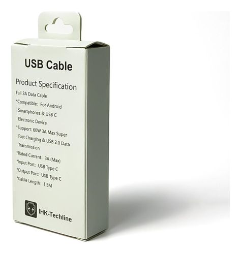 Cable C-C 1,5metros Carga Rápida Para Android y Iphone 15-3