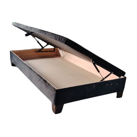 Base Baul HVM 1.5 Plazas Negra Felpa Pmadera-0