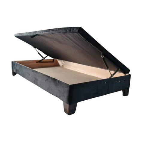 Base Baul HVM 1.5 Plazas Negra Felpa Pmadera-4