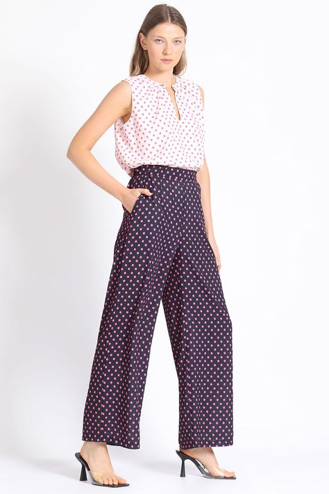 Pantalon Ancho Estampado Lunares, Rosa Liola-0