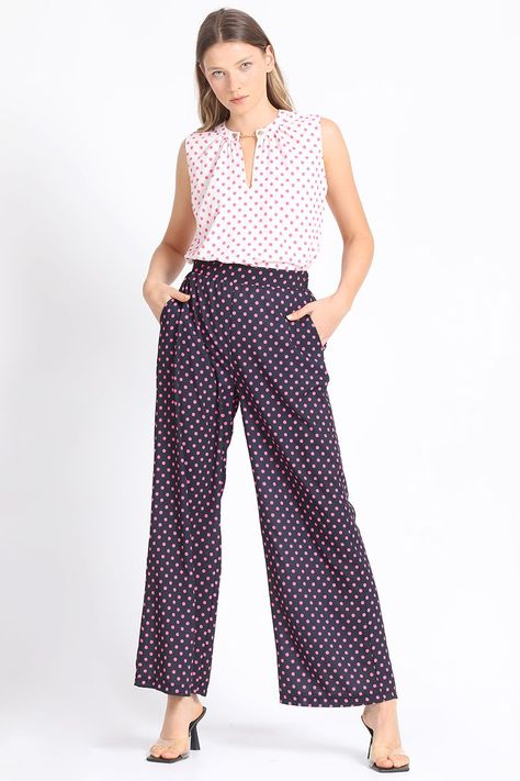 Pantalon Ancho Estampado Lunares, Rosa Liola-2