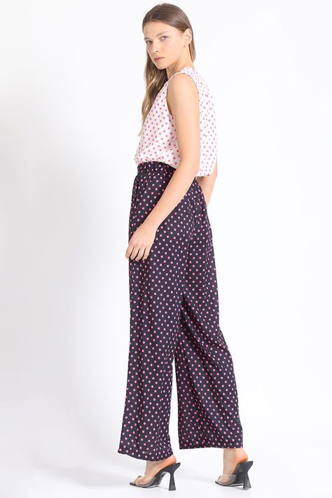 Pantalon Ancho Estampado Lunares, Rosa Liola-3