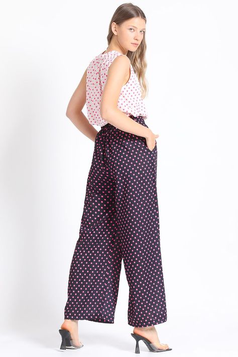 Pantalon Ancho Estampado Lunares, Rosa Liola-4