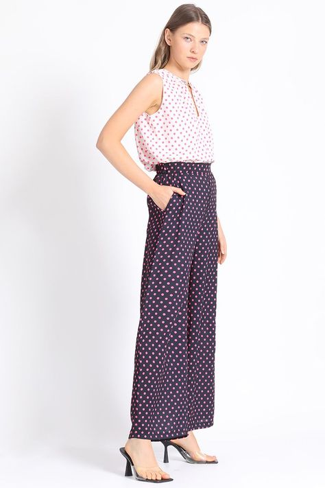 Pantalon Ancho Estampado Lunares, Rosa Liola-5