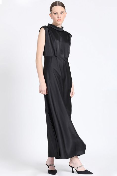 Vestido Maxi, Satin Negro Liola-0