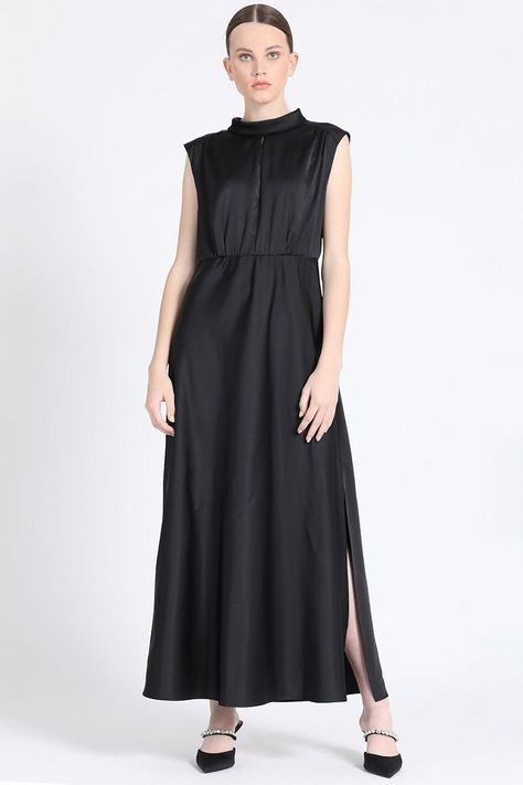 Vestido Maxi, Satin Negro Liola-1