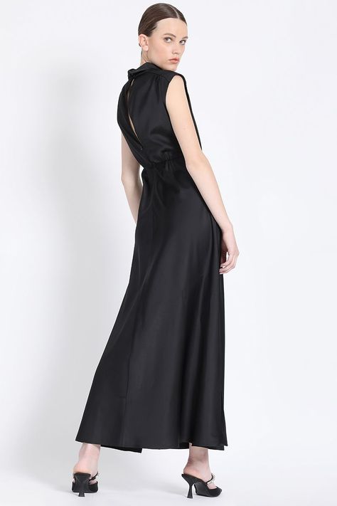 Vestido Maxi, Satin Negro Liola-2