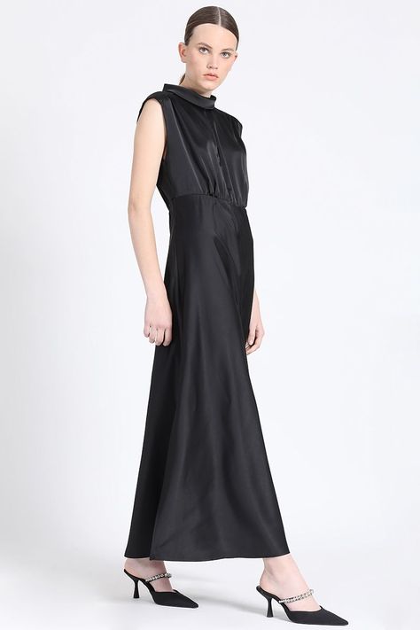 Vestido Maxi, Satin Negro Liola-3