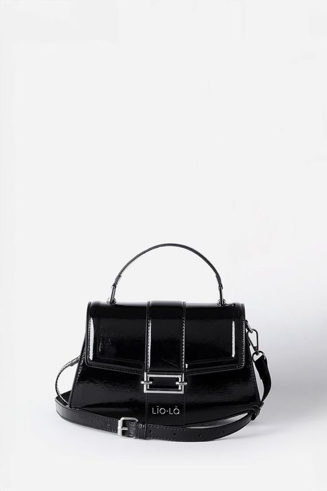 Cartera Charol, Efecto Cuero Fantasia, Negro Liola-0