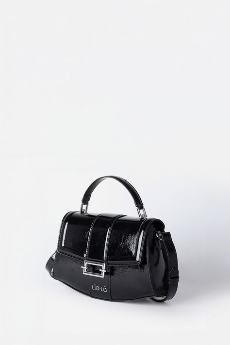 Cartera Charol, Efecto Cuero Fantasia, Negro Liola-1