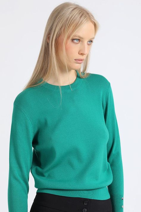 Sweater Basico, Tejido Punto, Verde Liola-0