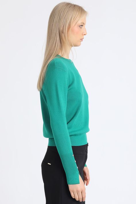 Sweater Basico, Tejido Punto, Verde Liola-2