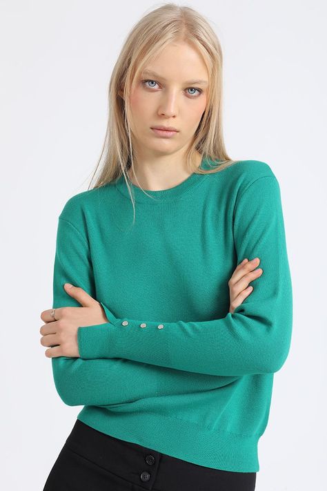 Sweater Basico, Tejido Punto, Verde Liola-3