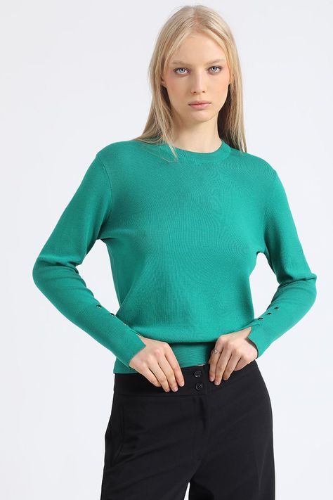 Sweater Basico, Tejido Punto, Verde Liola-4