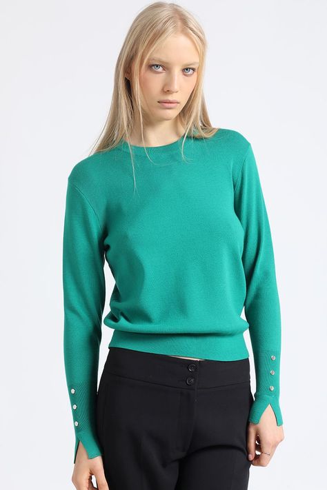 Sweater Basico, Tejido Punto, Verde Liola-5